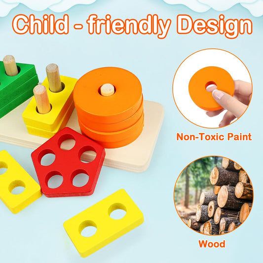 Montessori toys, wooden sorting and stacking toys, educational color recognition shape sorter, learning puzzle gift