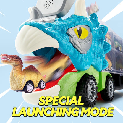 🚗13-in-1 dinosaur toy for kids ages 3-5, dinosaur truck with 12 pull-back cars, small car set