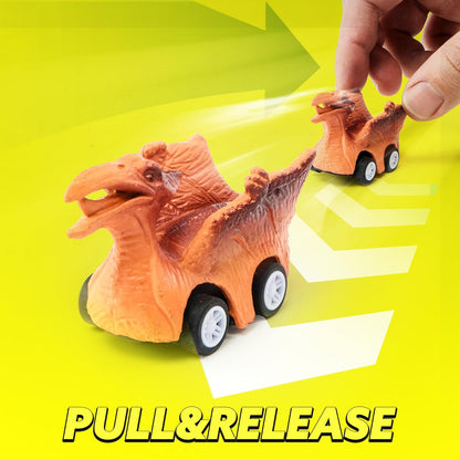 🚗13-in-1 dinosaur toy for kids ages 3-5, dinosaur truck with 12 pull-back cars, small car set