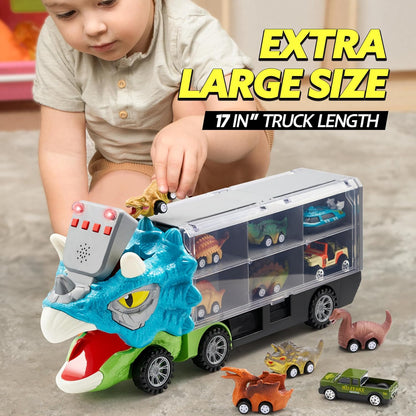 🚗13-in-1 dinosaur toy for kids ages 3-5, dinosaur truck with 12 pull-back cars, small car set