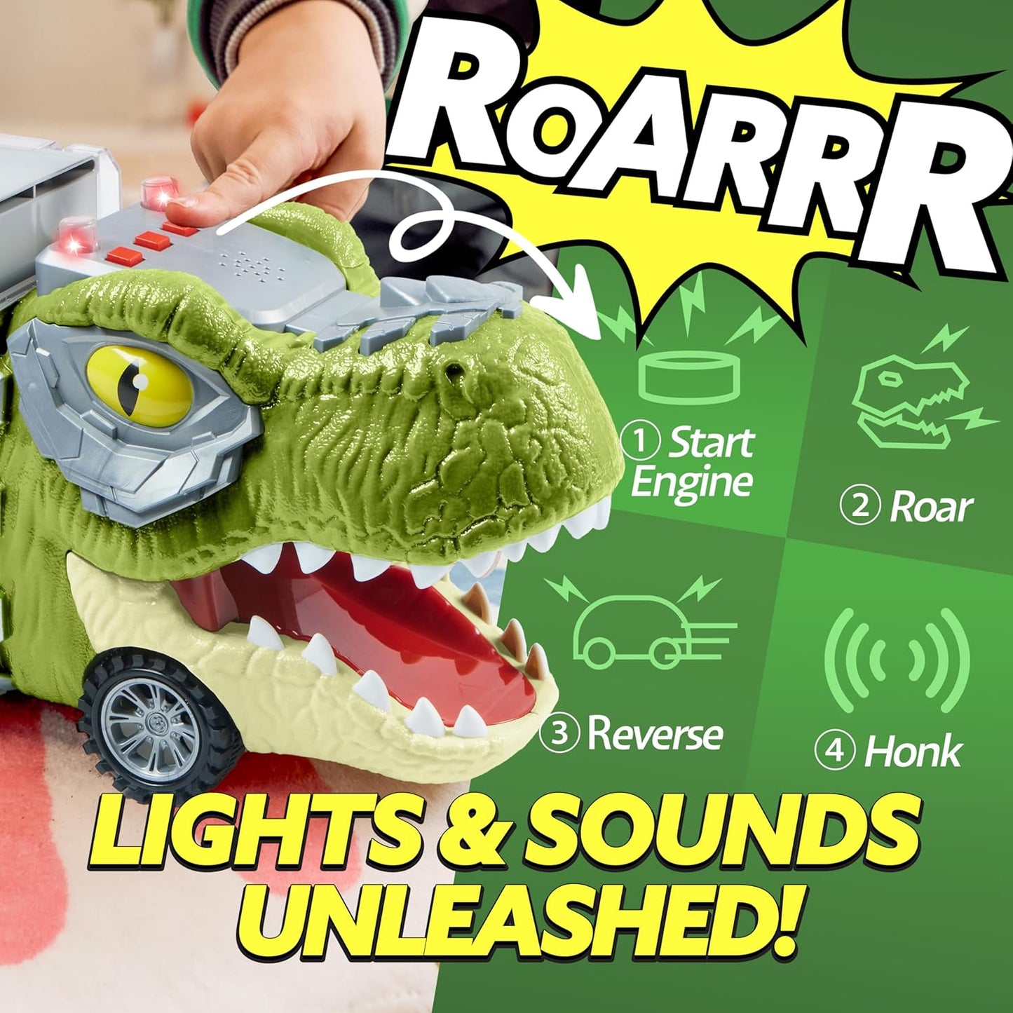 🚗13-in-1 dinosaur toy for kids ages 3-5, dinosaur truck with 12 pull-back cars, small car set