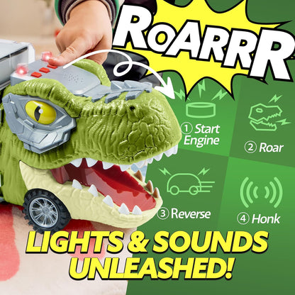 🚗13-in-1 dinosaur toy for kids ages 3-5, dinosaur truck with 12 pull-back cars, small car set