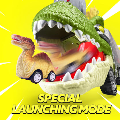 🚗13-in-1 dinosaur toy for kids ages 3-5, dinosaur truck with 12 pull-back cars, small car set