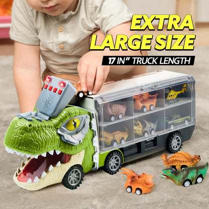 🚗13-in-1 dinosaur toy for kids ages 3-5, dinosaur truck with 12 pull-back cars, small car set
